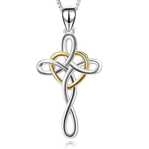 Book Cover YFN Cross Necklace 925 Sterling Silver Celtic Knot Cross Infinity Heart Love Pendant Necklace 18