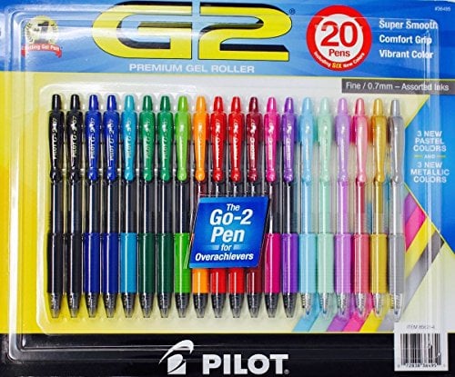 Book Cover Pilot G2 Premium Gel Roller, Fine 0.7mm, 20 Retractable Pens