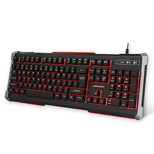 Book Cover 3 Colors LED Backlit Gaming Keyboard with Anti-ghosting Multimedia Control, Lumsburry Large Size USB Wired Keyboard for PC Games Office (Black&Red)