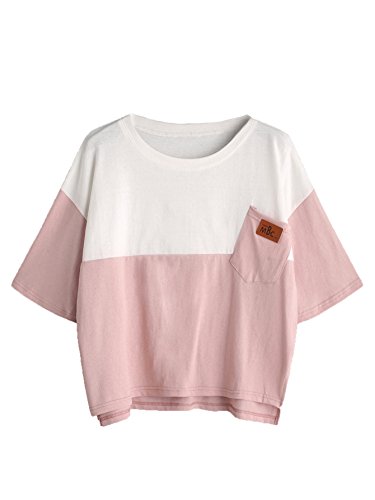 Book Cover SweatyRocks Women's Colorblock Summer Short Sleeve Casual Loose T-Shirt Crop Top