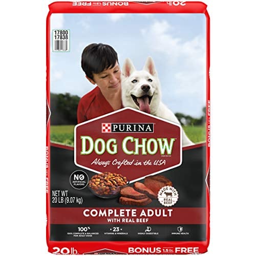 Book Cover Purina Dog Chow Dry Dog Food, Complete Adult With Real Beef - 20 lb. Bag