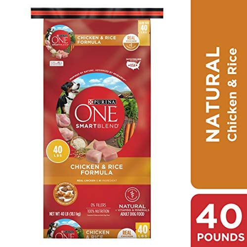 Book Cover Purina ONE Natural Dry Dog Food, SmartBlend Chicken & Rice Formula - 40 lb. Bag