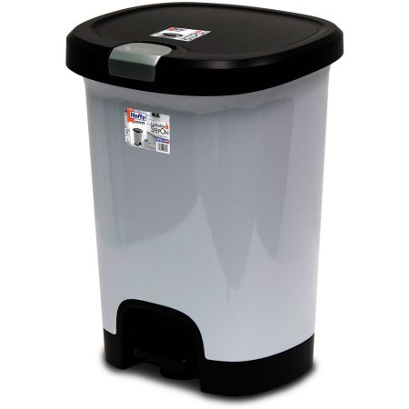 Book Cover Hefty 7-Gal Textured Step-On Trash Can with Lid Lock and Bottom Cap (Stainless Steel)