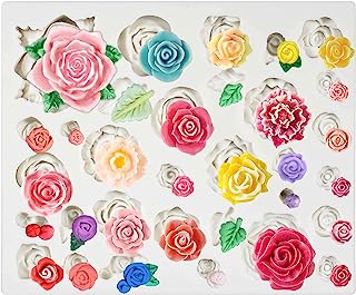 Book Cover FUNSHOWCASE 21 Cavity Roses Collection Fondant Candy Silicone mould for Sugarcraft Cake Decoration, Cupcake Topper, Polymer Clay, Soap Wax Making Crafting Projects