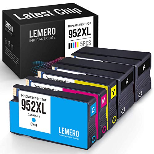 Book Cover Lemero Remanufactured Ink Cartridge Replacement for HP 952XL (Black, Cyan, Magenta, Yellow, 5 Pack)