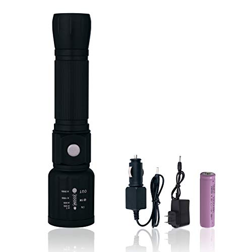 Book Cover NVTED Rechargable LED Flashlight, Water Resistant 1500 lumen CREE-T6 Tactical LED Torch, Adjustable Focus with 5 Light Modes, AC+Car Charger+18650 Battery