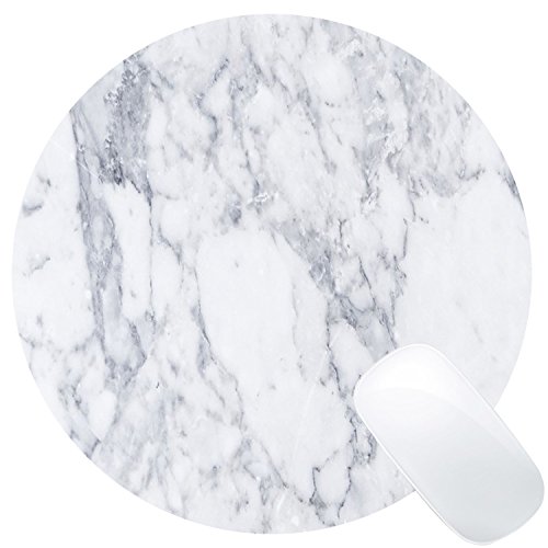 Book Cover Wknoon White Marble Round Mouse Pad Cute Mat White Grey Circular Mouse Pads