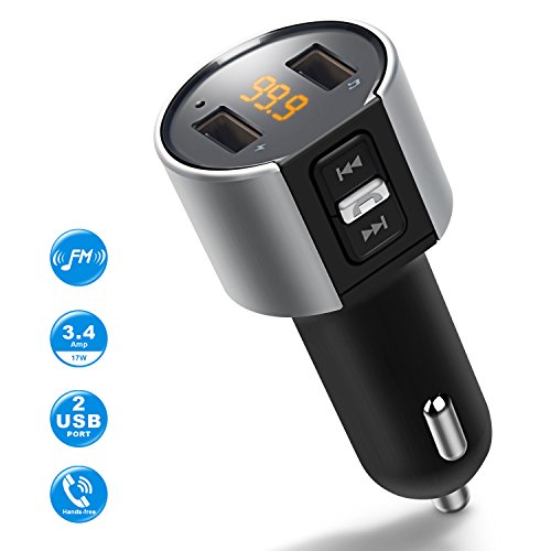 Book Cover Bluetooth FM Transmitter for Car, Wireless Bluetooth FM Radio Adapter Car Kit with Hands-Free Calling and 2 Ports USB Charger 5V/2.4A&1A.