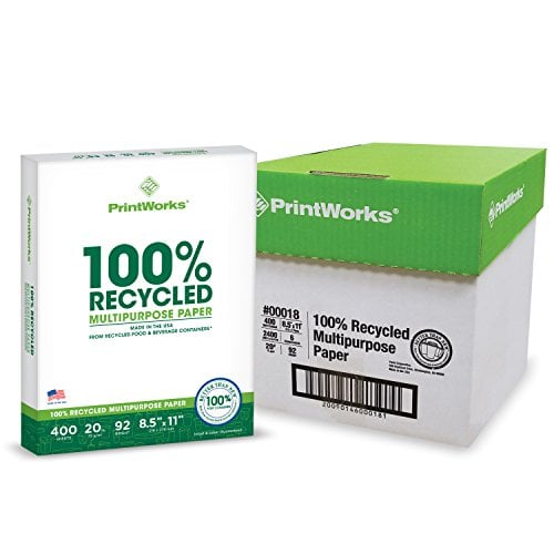 Book Cover Printworks 100 Percent Recycled Multipurpose Paper, 20 Pound, 92 Bright, 8.5 x 11 Inches, 2400 sheets (00018C)