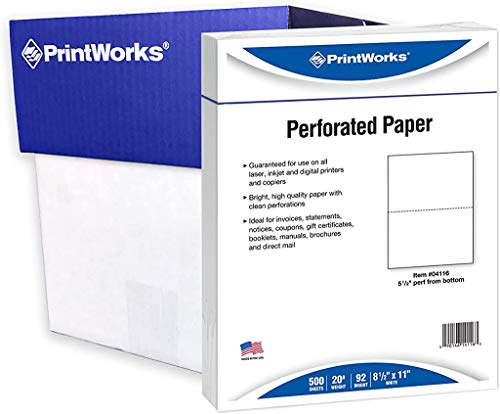 Book Cover PrintWorks Half Sheet Perforated Paper, 8.5 x 11, 20 lb, 2500 Sheets, White (04116C)
