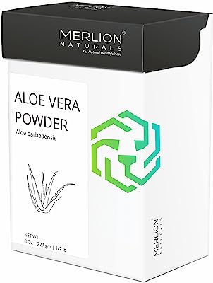 Book Cover Organic Aloe Vera Powder by Merlion Naturals | Aloe barbadensis | 227gm/ 8OZ/ 1/2lb | USDA NOP Certified 100% Organic