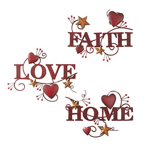 Book Cover Collections Etc Red Home, Love and Faith Metal Wall Art - Set of 3