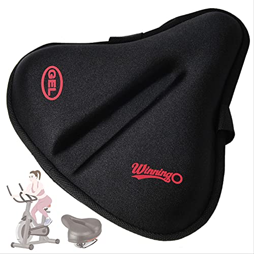 Book Cover WINNINGO Gel Bike Seat Cover with Raincover, Anti-Slip Comfortable Bike Seat Cushion with Breathable Design Bicycle Wide Saddle Pad for MTB & BMX and Road, Velcro Installation, 11 X 10 in