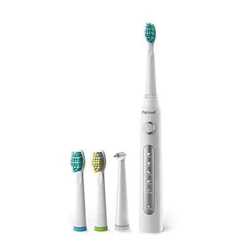 Book Cover Fairywill Sonic Powered Electric Toothbrush - Get A Dentist Like Clean With 5 Modes, Smart Timer, 3 Brush Heads, Fully Rechargeable with One 4 Hour Charge Last 30 Days, Fully Washable for Adults in Wh