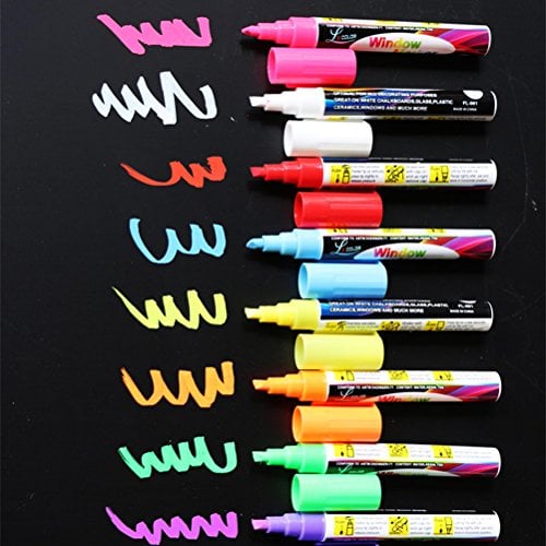Book Cover 8 Pack Chalk Marker Pen Dry Erase Markers 6mm Reversible Bullet & Chisel Tip Fluorescent Markers Highlighters for LED Menu Board Bistro Board AD Drawing POP Art Glass Window Blackboard WhiteBoard