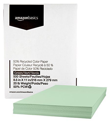 Book Cover Amazon Basics 50% Recycled Color Printer Paper - Green, 8.5 x 11 Inches, 1 Ream (500 Sheets)