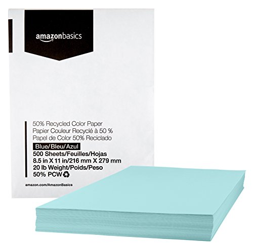 Book Cover Amazon Basics 50% Recycled Color Printer Paper - Blue, 8.5 x 11 Inches, 1 Ream (500 Sheets)