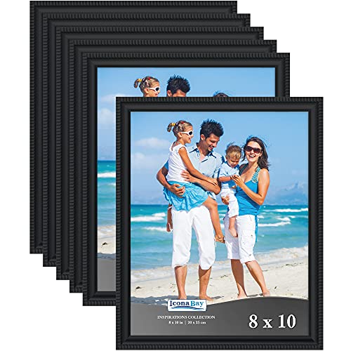 Book Cover Icona Bay 8x10 Picture Frames (Black, 6 Pack), Beautifully Detailed Molding, Contemporary Picture Frame Set, Wall Mount or Table Top, Inspirations Collection