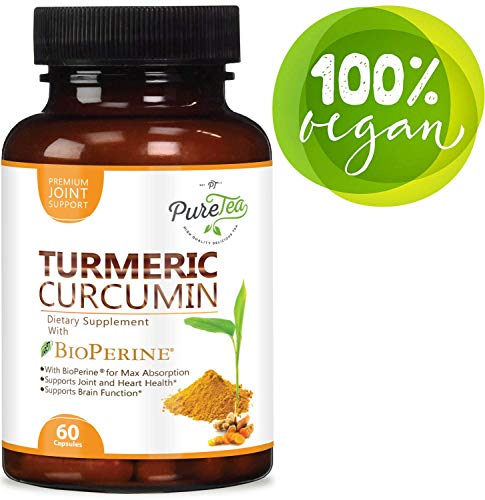 Book Cover Turmeric Curcumin 95% Highest Potency Curcuminoids 1950mg with Bioperine Black Pepper for Best Absorption, Made in USA, Best Vegan Joint Pain Relief, Turmeric Pills by PureTea - 60 Capsules