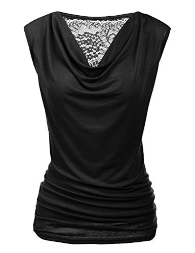 Book Cover Zeagoo Womens Ruched Cowl Neck Tank Tops Sleeveless Stretch Blouse with Side Shirring