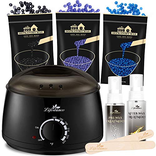 Book Cover Lifestance Waxing Kit, Wax Warmer for Hair Removal Kit, Hard Wax Kit for Full Body, Legs, Face, Eyebrows, Bikini, Painless At-Home Waxing Kit for Women Men