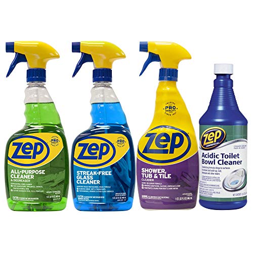 Book Cover Zep Starter Pack for Kitchen and Bath - FREE Toilet cleaner - Great for countertops, sinks, toilets, mirrors and tubs