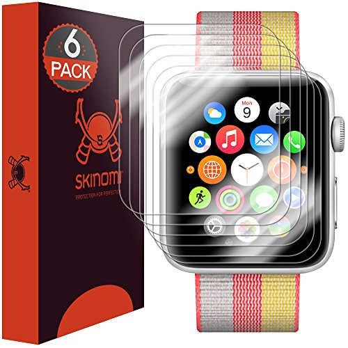 Book Cover Skinomi TechSkin [6-Pack] (Newly Revised) Clear Screen Protector for Apple Watch 42mm Series 3/Series 2/Series 1 [Full Coverage] Anti-Bubble HD TPU Film