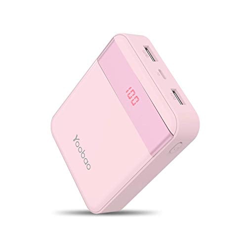 Book Cover Yoobao Portable Charger 10000mAh Power Bank Compact External Battery Pack 2 Input & 2 Output LED Display Powerbank Compatible with iPhone Xs/Xr/X/8, iPad, Samsung, Google, Oneplus and More - Pink