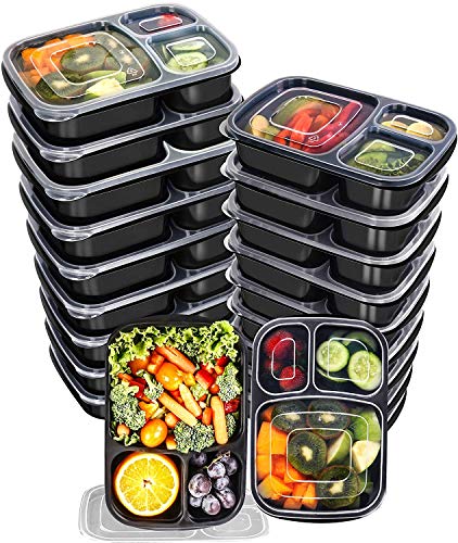 Book Cover Utopia Kitchen [20 Pack 3-Compartment Meal Prep Containers with Lids Food Storage Containers [1L / 32 Oz.]
