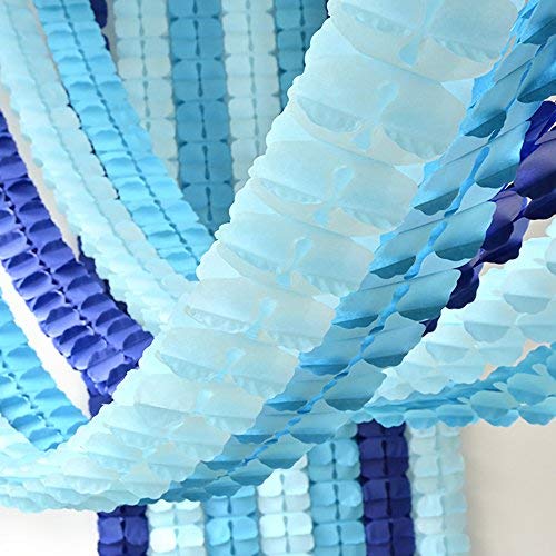 Book Cover LIBERTIE Pack of 6, Hanging Garland Four-Leaf Tissue Paper Flower Garland Reusable Party Streamers for Party Wedding Decorations, 11.81 Feet/3.6M Each (Blue Set 6PC)
