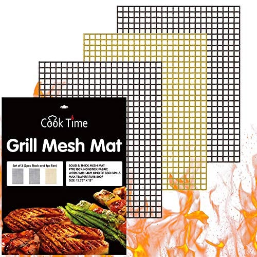 Book Cover BBQ Grill Mesh Mat Set of 3 - Non Stick Barbecue Grill Sheet Liners Teflon Grilling Mats Nonstick Fish Vegetable Smoking Accessories - Works on Smoker,Pellet,Gas, Charcoal Grill,15.75x13inches