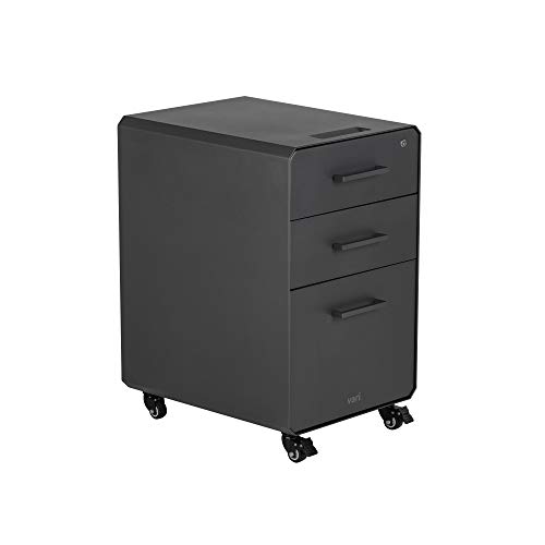Book Cover Vari File Cabinet - Three Drawer Office Filing Cabinet for Hanging File Storage - Mobile Pedestal with Heavy-Duty Steel - Storage Cabinet with Roll-and-Lock Casters & Lockable Drawers (Charcoal Grey)