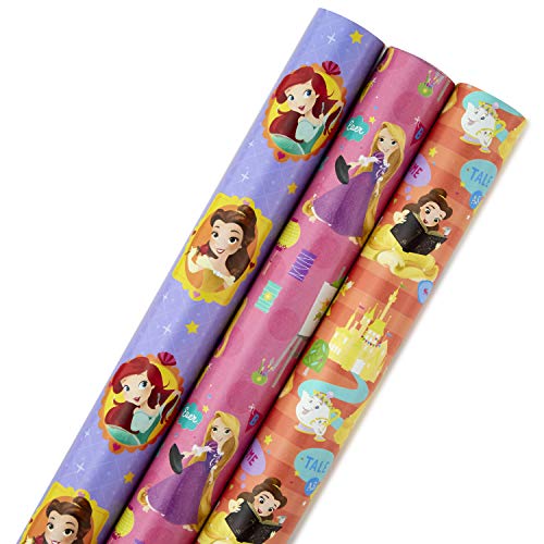 Book Cover Hallmark Disney Princess Wrapping Paper with Cut Lines (Pack of 3, 105 sq. ft. ttl.) with Belle, Ariel, Cinderella, Rapunzel and More for Birthdays, Christmas or Any Occasion