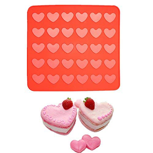 Book Cover Delidge 30 Holes Heart Macaron Macaroon Baking Sheet Mat Muffin DIY Chocolate Cookie Mould Baking Pastry Tools - 30 Capacity (Heart)