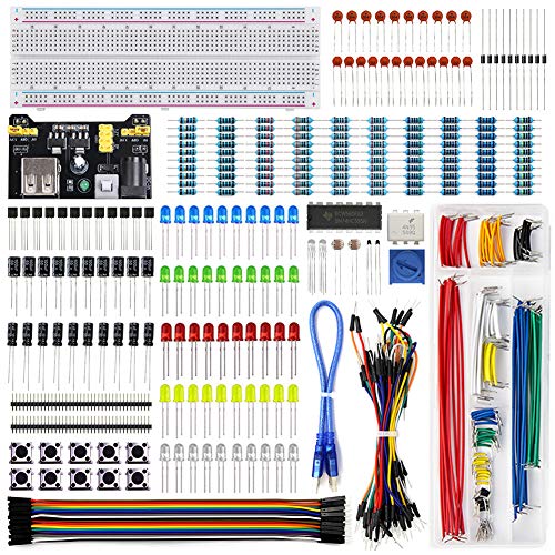 Book Cover Electronics Component Fun Kit w/ Power Supply Module, Male to Female Jumper Wire, 830 tie-points Breadboard, Precision Potentiometer ,Resistor for Arduino, Raspberry Pi, STM32