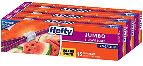 Book Cover Hefty Slider Jumbo Storage Bags, 2.5 Gallon Size, 15 Count (Pack of 3), 45 Total