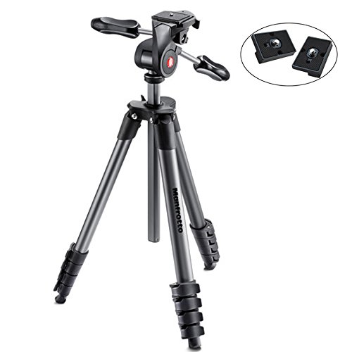 Book Cover Manfrotto MKCOMPACTADV-BK Compact Advanced Tripod with 3-Way Head (Black) - With Two ZAYKiR Quick Release Plates for the RC2 Rapid Connect Adapter