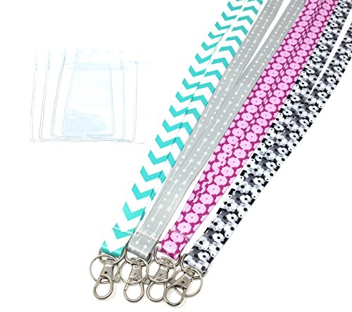Book Cover 4-Pack ECOHIP Premium Design ID Lanyard/ Key Lanyard/ Badge Clips, with Free Name Badge Holders, Cute ID Holder