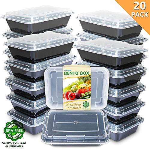 Book Cover Enther Meal Prep Containers [20 Pack] Single 1 Compartment with Lids, Food Storage Bento Box | BPA Free | Stackable | Reusable Lunch Boxes, Microwave/Dishwasher/Freezer Safe,Portion Control (28 oz)