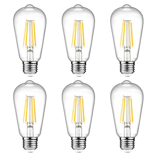 Book Cover Ascher Vintage LED Edison Bulbs, 6W, Equivalent 60W, High Brightness, Warm White 2700K, ST58 Antique LED Filament Bulbs, E26 Medium Base, Non Dimmable, Clear Glass, Pack of 6