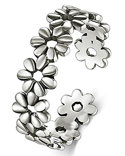 Book Cover BORUO Toe Rings - Flower Hawaiian Leaf Sterling Silver Band Ring - Stylish Toe Rings For Women - Sterling Silver Rings for Gifting - Chic 925 Sterling Silver Rings - Toe Rings For Women With Gift Bag , 5mm