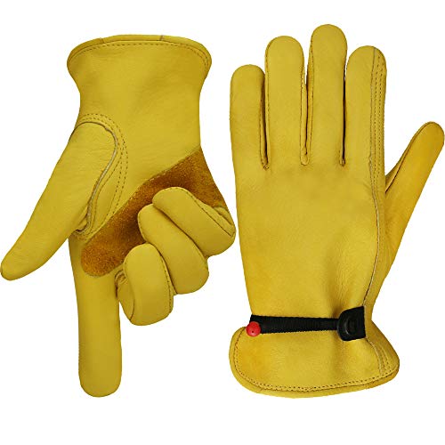 Book Cover OLSON DEEPAK Outdoor Working Glove for Women and Men,Cowhide Leather Work Gloves for Gardening/Welding/Yard Work/Driving (Yellow, Medium(pack of 1))