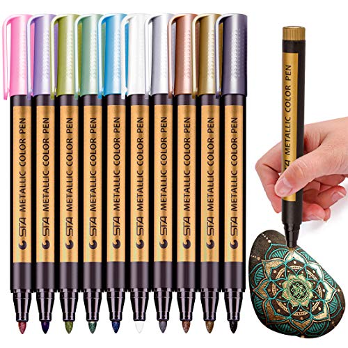 Book Cover Fine Metallic Markers Paints Pens,Metal Art Permanent Medium-Tip,Glass Paint Writing,Markers for Painting Rocks,Black Paper,Photo,Album,Gift Card Making,Christmas Present,DIY Craft Kids,10/Set