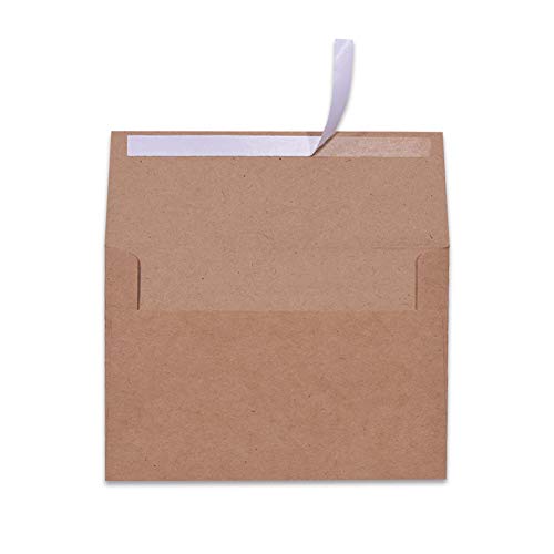 Book Cover 100 Pack A7 Brown Kraft Paper Invitation 5 x 7 Envelopes - Quick Self Seal For 5x7 Cards| Perfect for Weddings, Invitations, Baby Shower| Stationery For General, Office | 5.25 x 7.25 Inches