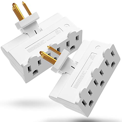 Book Cover 3 Outlet Wall Adapter (2 Pack), Fosmon ETL Listed 3-Prong Swivel Grounded Indoor AC Mini Plug Wall Outlet Extender Tap (White)