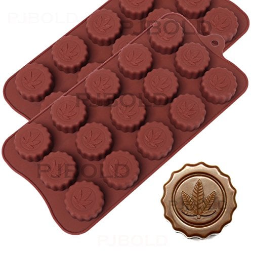 Book Cover Marijuana Leaf Embossed Silicone Chocolate Candy Mold Ice Cube Trays, 2 Pack