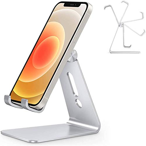 Book Cover Adjustable Cell Phone Stand, OMOTON C2 Aluminum Desktop Phone Dock Holder Compatible with iPhone 11 Pro, SE, XR, 8 Plus 7 6, Samsung Galaxy, Google Pixel and More, Silver