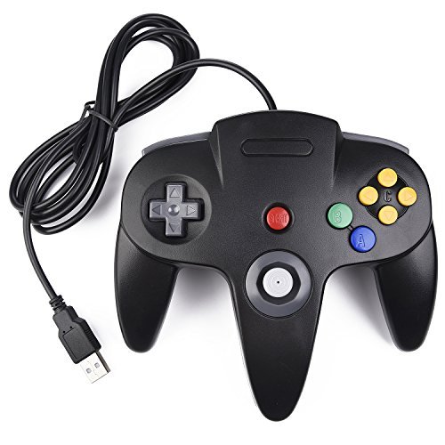 Book Cover Classic N64 Controller, iNNEXT N64 Wired USB PC Game pad Joystick, N64 Bit USB Wired Game Stick Joy pad Controller for Windows PC MAC Linux Raspberry Pi 3 Genesis Higan (Black)
