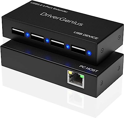 Book Cover DriverGenius NT100 4 Ports USB 2.0 Extender UP to 50m - USB to RJ45 Over Cat6 /Cat 5e /Cat 7- for Win10 / Mac/Ubuntu (Driver-Free Version)