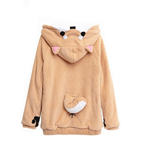 Book Cover CORIRESHA Cute Coral Velvet Long Sleeve Shiba Inu Dog Home Wear Clothes Hoodie Sweatshirt with 3D Dog Ear and Dog Tail,White,X-Large